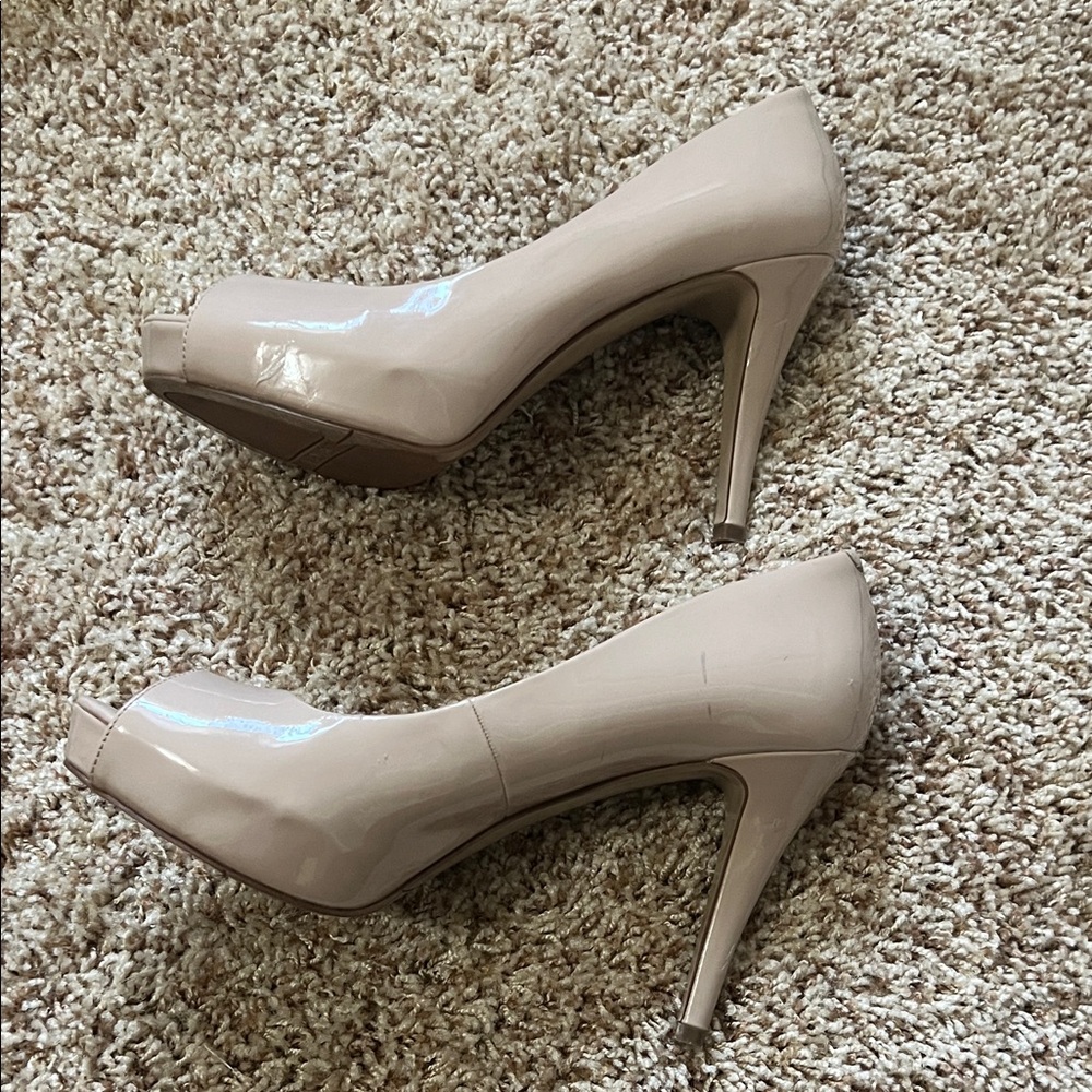 Nine West Nude Peep-Toe Heels